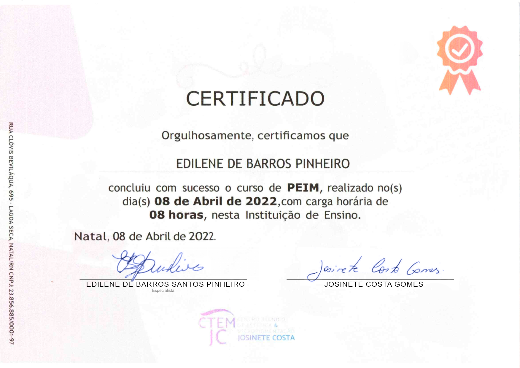Certificado: Curso de PEIM