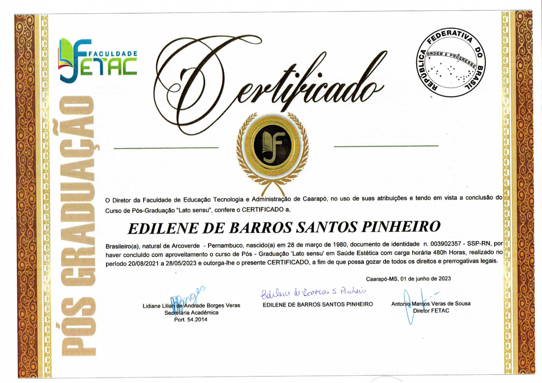 Certificado: Pós-Graduação em Saúde Estética
