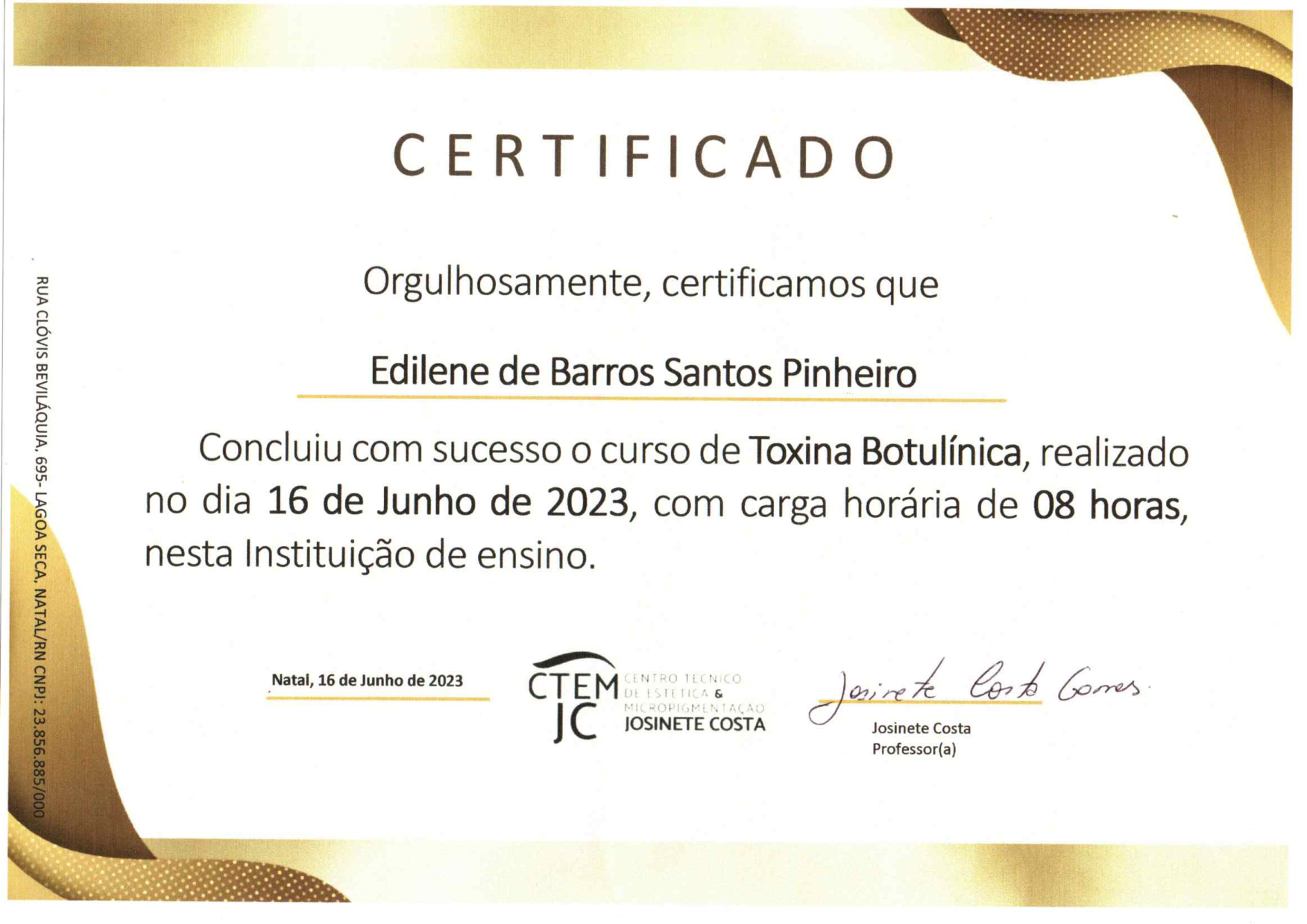 Certificado: Curso de Toxina Botulínica